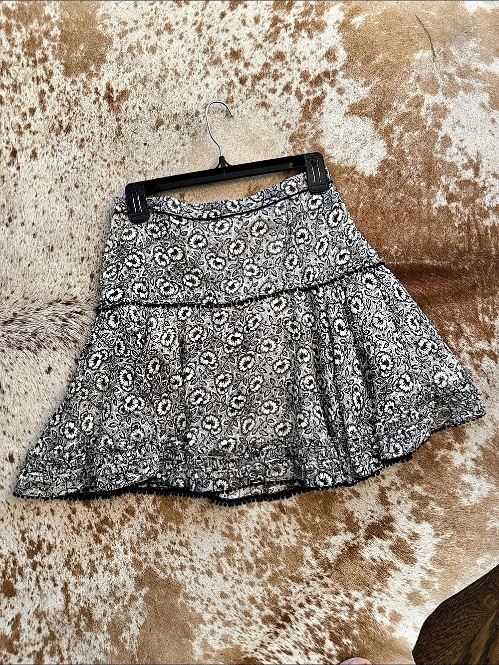 Derek Lam 10 Crosby Floral-Print Flounce Mini Skirt with Pompom Trim Size 2